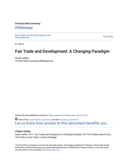 Fair Trade and Development: a Changing Paradigm
