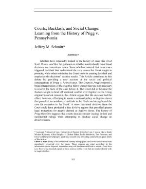 Courts, Backlash, and Social Change: Learning from the History of Prigg V. Pennsylvania