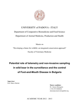 ITALY Potential Role of Telemetry and Non-Invasive Sampling in Wild Boar in the Surveillance and the Cont
