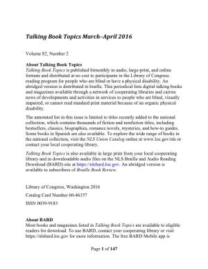 Talking Book Topics March-April 2016