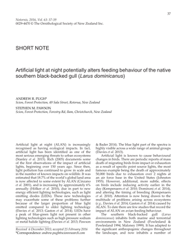 SHORT NOTE Artificial Light at Night Potentially Alters Feeding