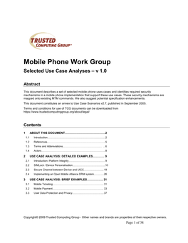 Mobile Phone Work Group Selected Use Case Analyses – V 1.0