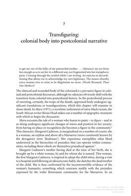 Colonial Body Into Postcolonial Narrative