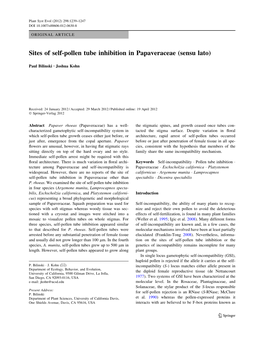 Sites of Self-Pollen Tube Inhibition in Papaveraceae (Sensu Lato)