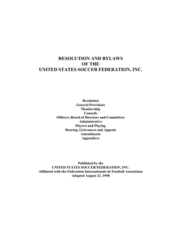 Resolution and Bylaws of the United States Soccer Federation, Inc