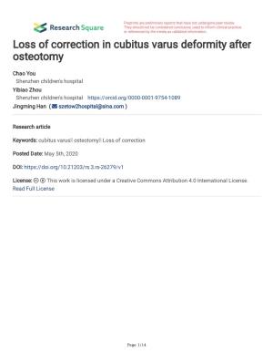 Loss of Correction in Cubitus Varus Deformity After Osteotomy