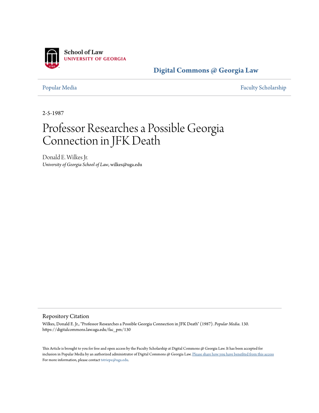 Professor Researches a Possible Georgia Connection in JFK Death Donald E