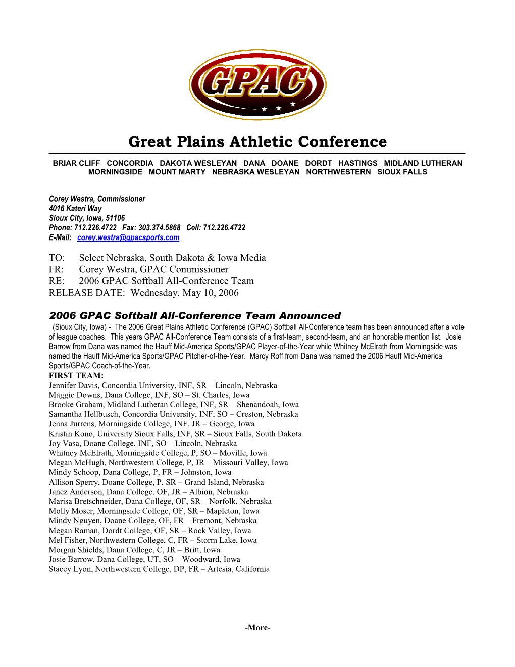 2006 GPAC All-Conference Team