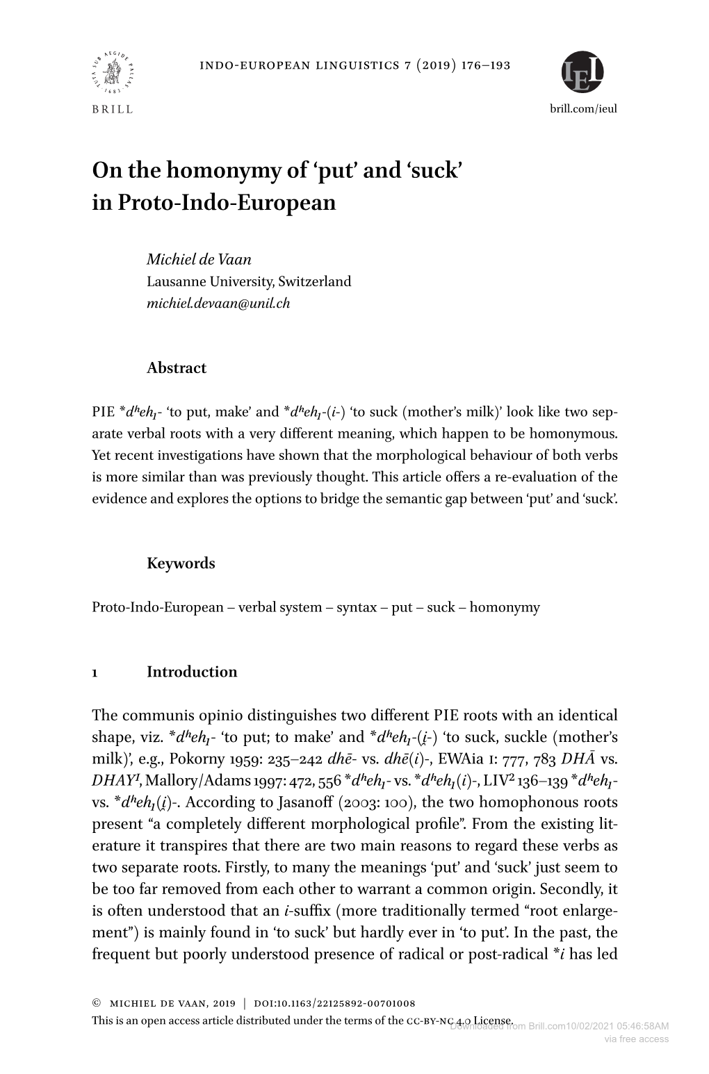 On the Homonymy of 'Put' and 'Suck' in Proto-Indo-European