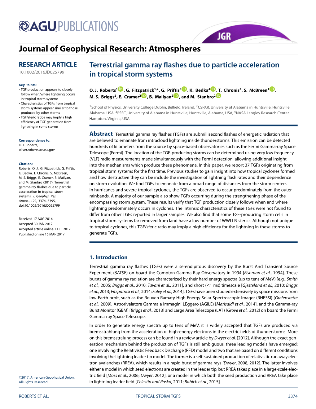 Terrestrial Gamma Ray Flashes Due to Particle Acceleration in Tropical