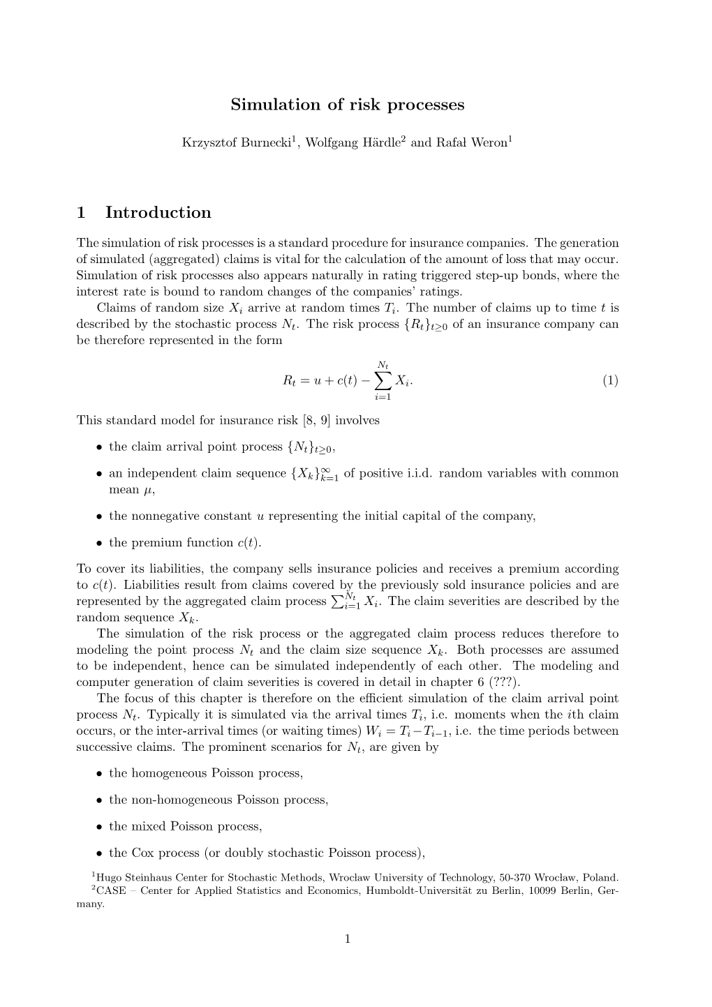 Simulation of Risk Processes 1 Introduction