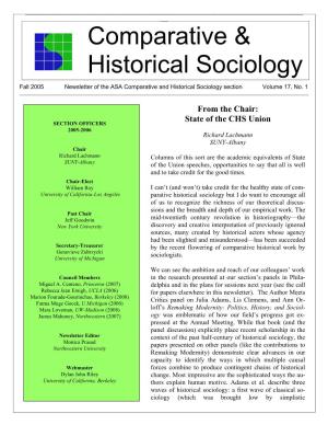 Fall 2005 Newsletter of the ASA Comparative and Historical Sociology Section Volume 17, No