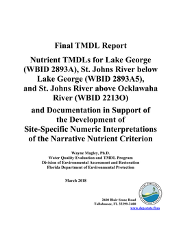 Lochloosa Lake Nutrient TMDL
