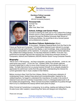 Conrad Tao ($50,000 Scholarship Recipient)