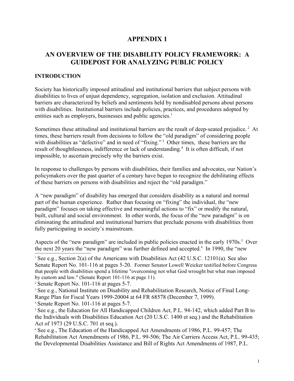 An Overview of the Federal Disability Policy Framework and General Questions for Analyzing