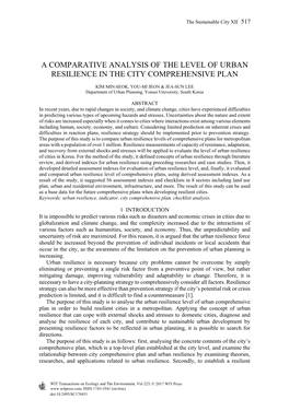 A Comparative Analysis of the Level of Urban Resilience in the City Comprehensive Plan