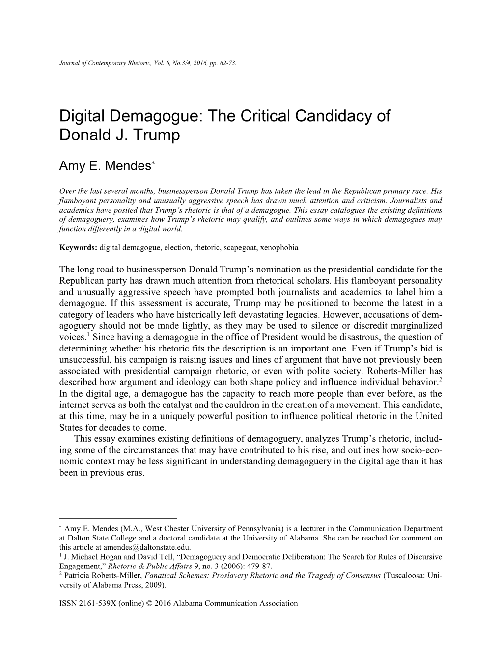 Digital Demagogue: the Critical Candidacy of Donald J. Trump