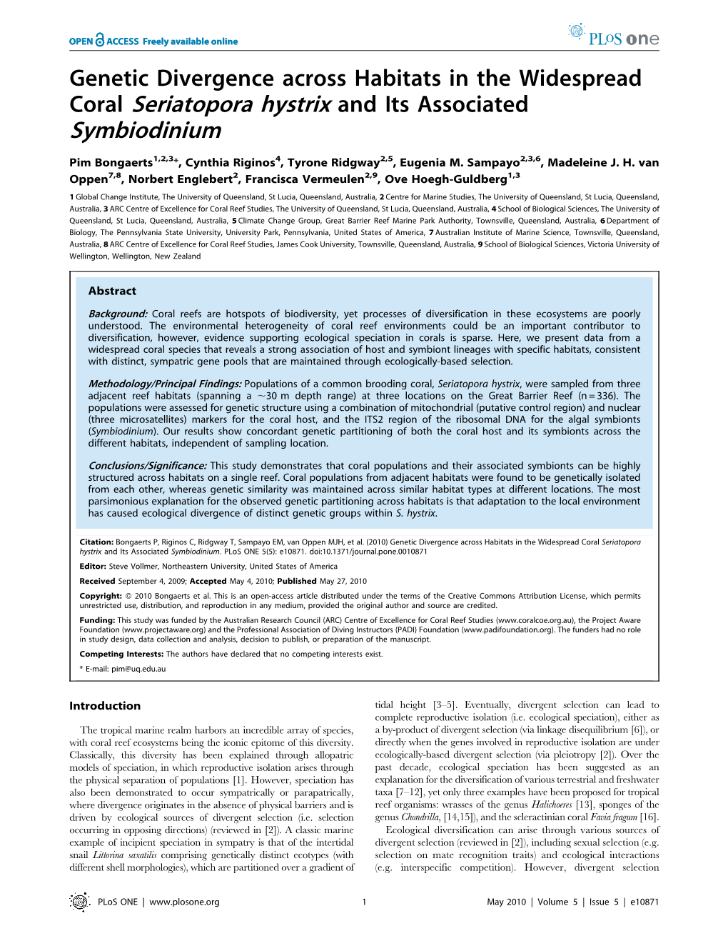 Coral Seriatopora Hystrix and Its Associated Symbiodinium