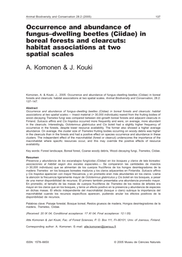 Occurrence and Abundance of Fungus–Dwelling Beetles (Ciidae) in Boreal Forests and Clearcuts: Habitat Associations at Two Spatial Scales A