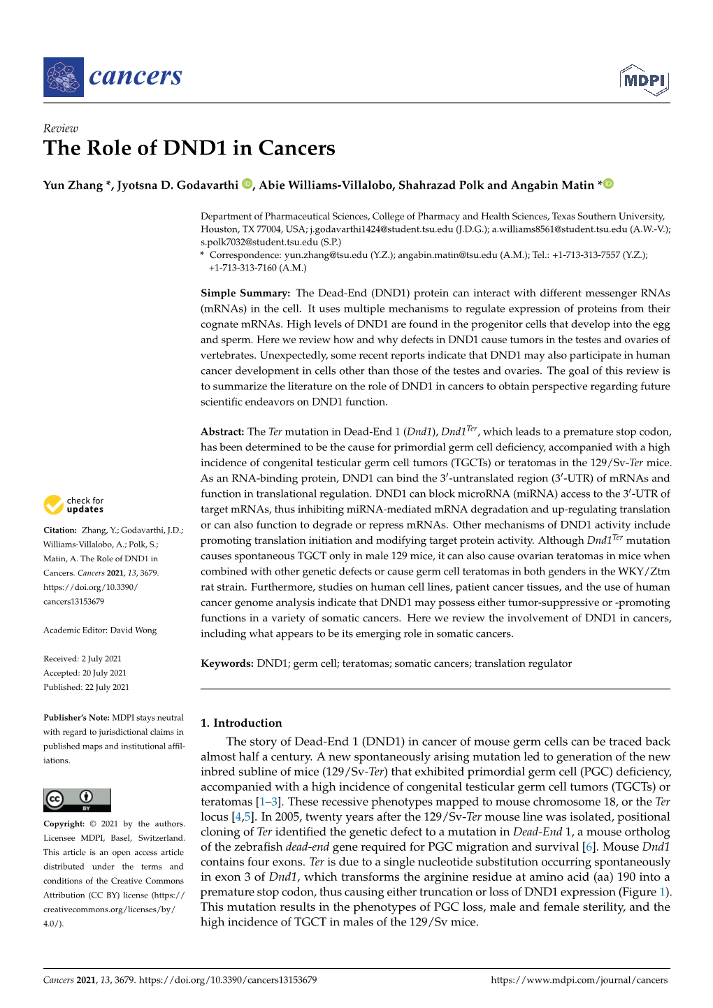 The Role of DND1 in Cancers