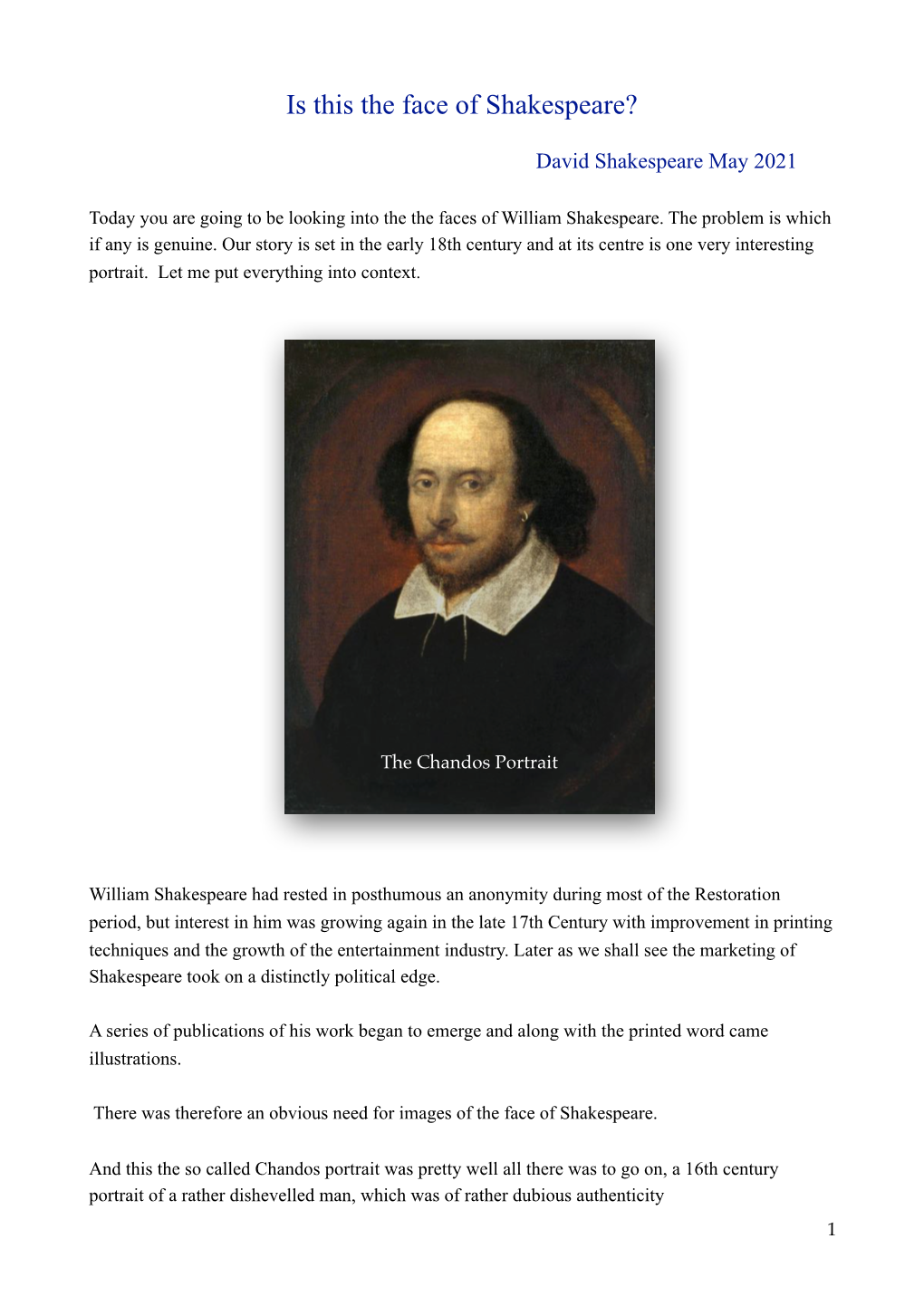 The Face of Shakespeare S