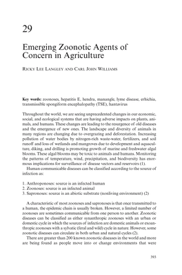 Emerging Zoonotic Agents of Concern in Agriculture