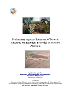 Preliminary Agency Statement of Natural Resource Management Priorities in Western Australia