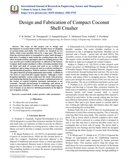 Design and Fabrication of Compact Coconut Shell Crusher