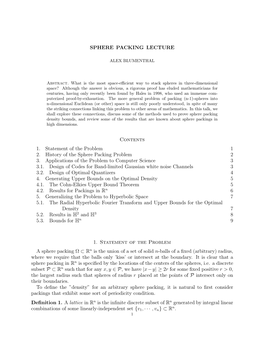 Sphere Packing Lecture