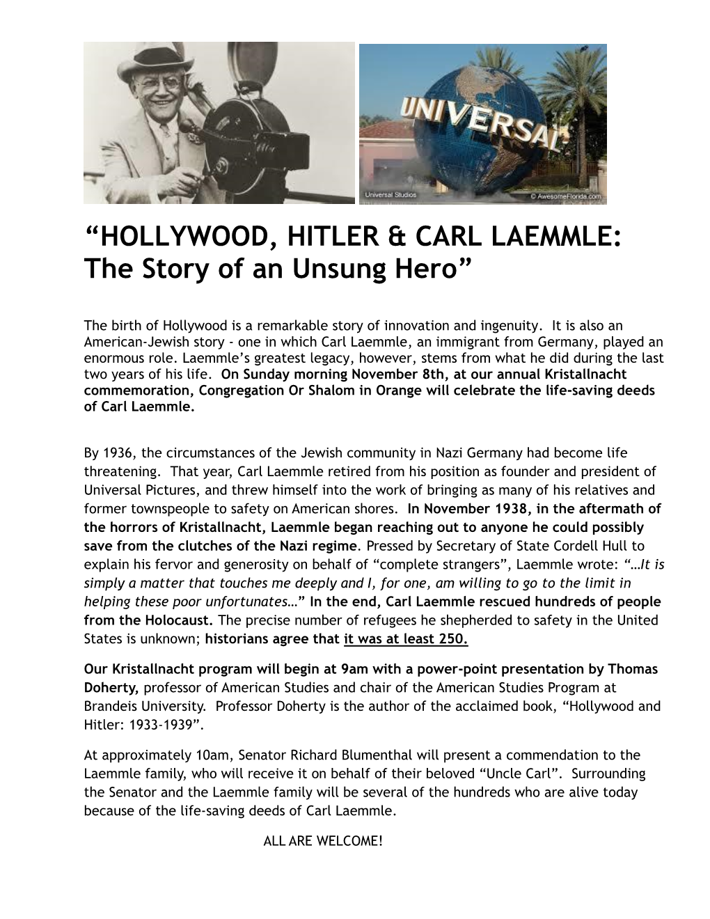 “HOLLYWOOD, HITLER & CARL LAEMMLE: the Story of an Unsung