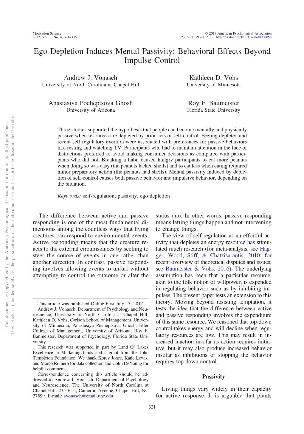 Ego Depletion Induces Mental Passivity: Behavioral Effects Beyond Impulse Control