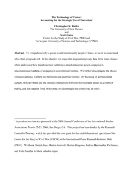 The Technology of Terror: Accounting for the Strategic Use of Terrorism Christopher K. Butler the University of New Mexico and S