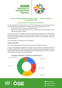 FOOD SYSTEMS SUMMIT ACTION TRACK 1 - PUBLIC FORUM 2 25 FEBRUARY 2021 Summary Report & Responses to Questions