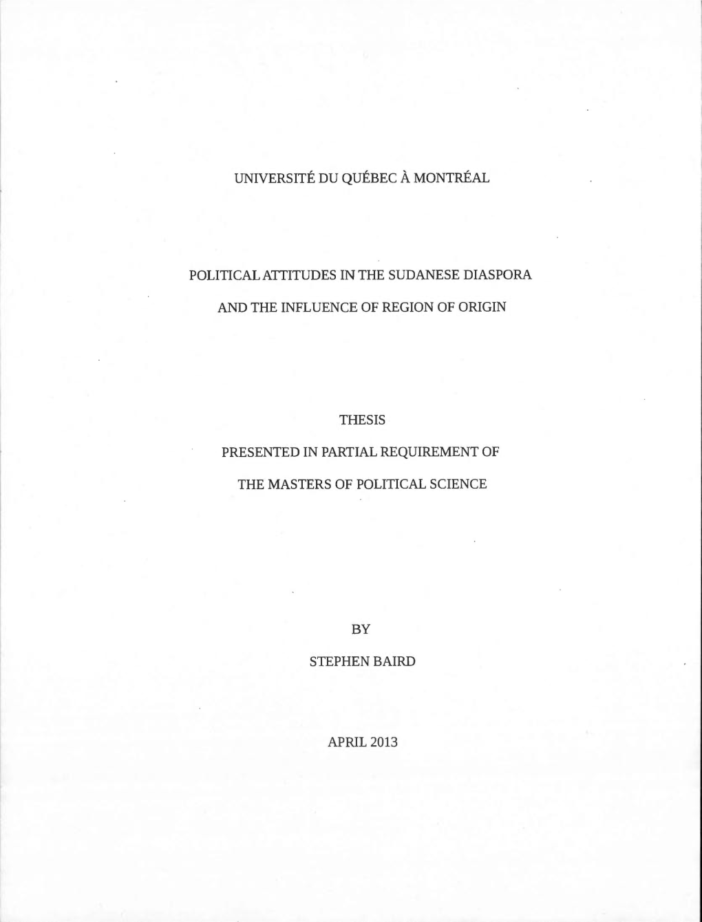 Political Attitudes in the Sudanese Diaspora and the Influence Of