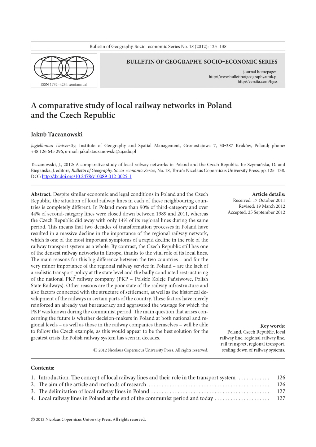 A Comparative Study of Local Railway Networks in Poland and the Czech Republic