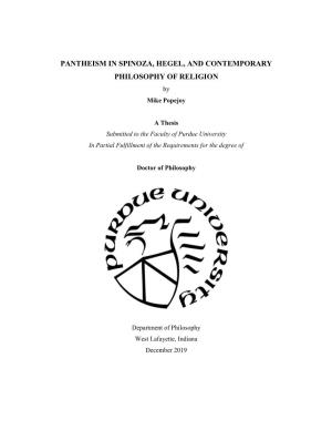 PANTHEISM in SPINOZA, HEGEL, and CONTEMPORARY PHILOSOPHY of RELIGION by Mike Popejoy