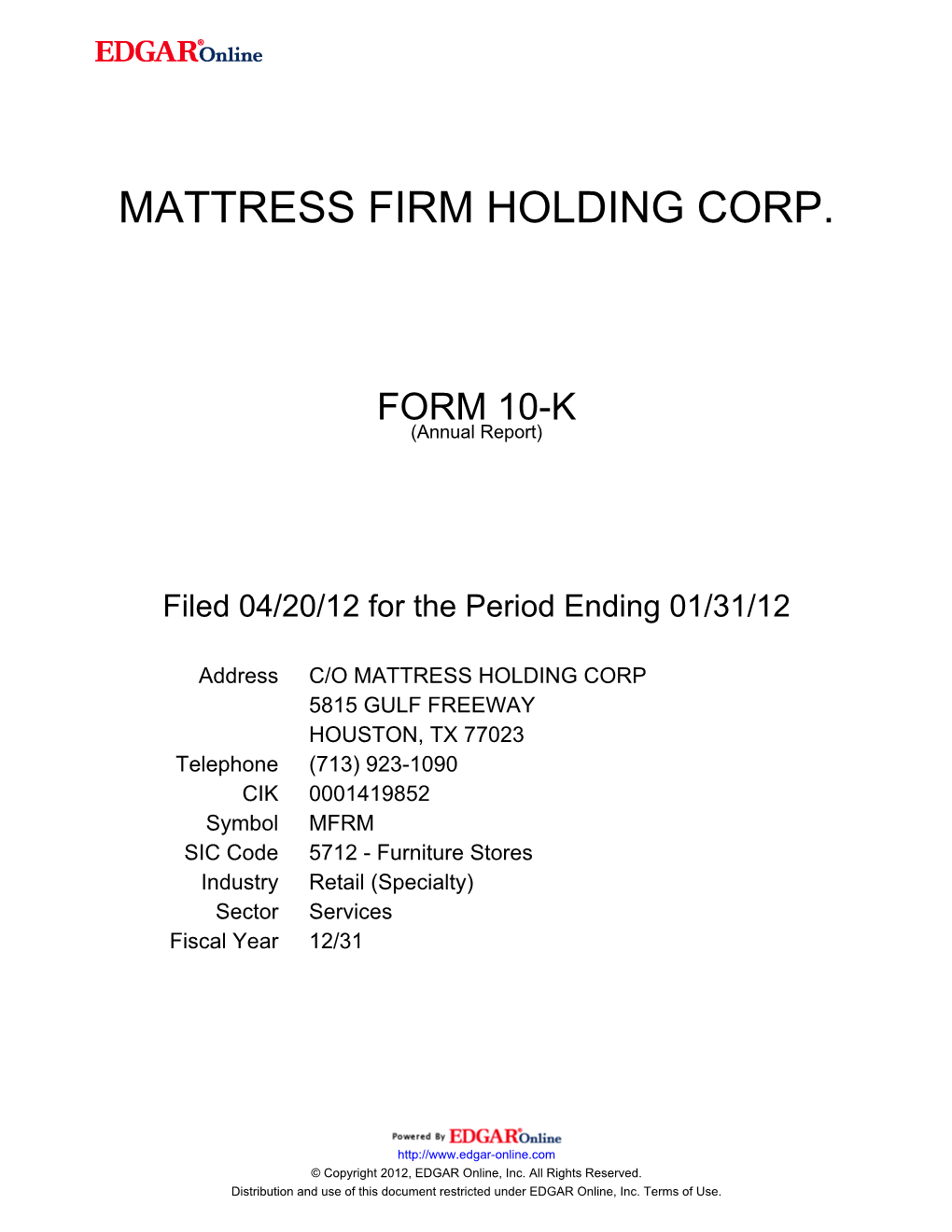 Mattress Firm Holding Corp