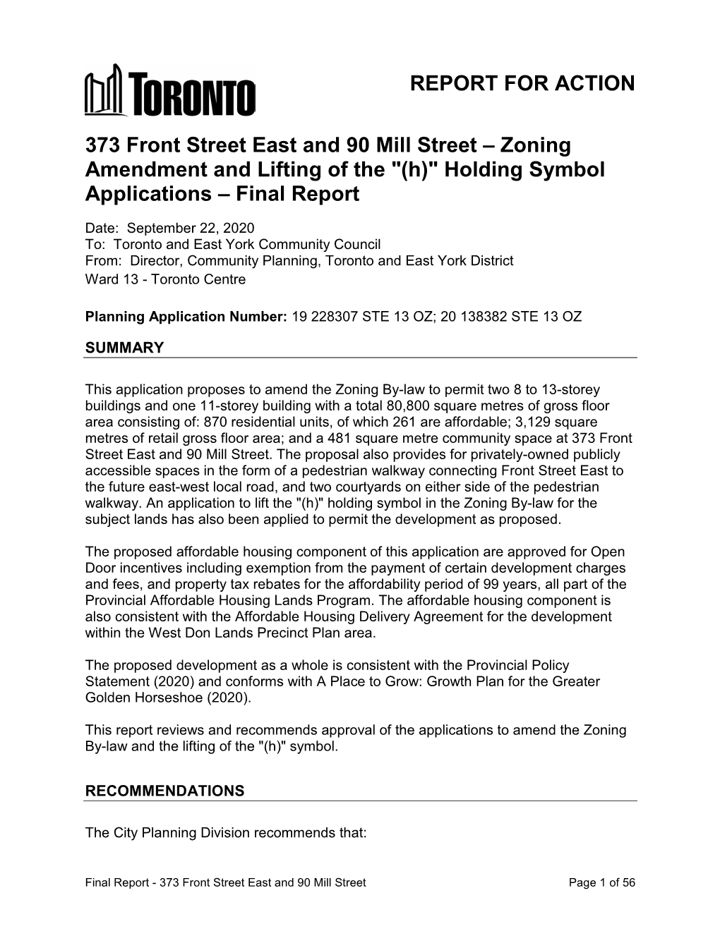 REPORT for ACTION 373 Front Street East and 90 Mill Street