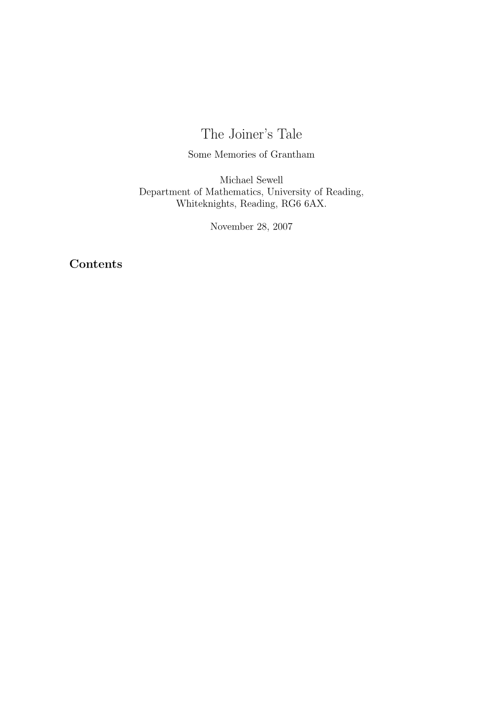 The Joiner's Tale