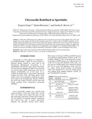 Chrysocolla Redefined As Spertiniite