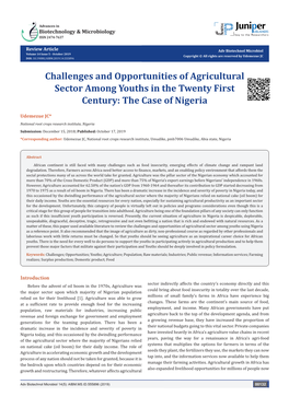 Challenges and Opportunities of Agricultural Sector Among Youths in the Twenty First Century: the Case of Nigeria