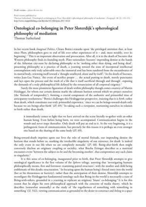 Ontological Co-Belonging in Peter Sloterdijk's Spherological