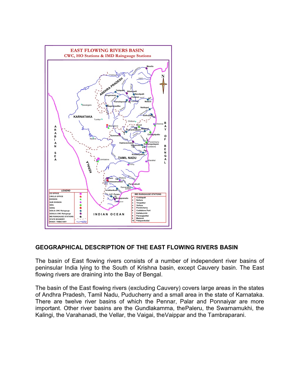 Geographical Description of the East Flowing Rivers Basin