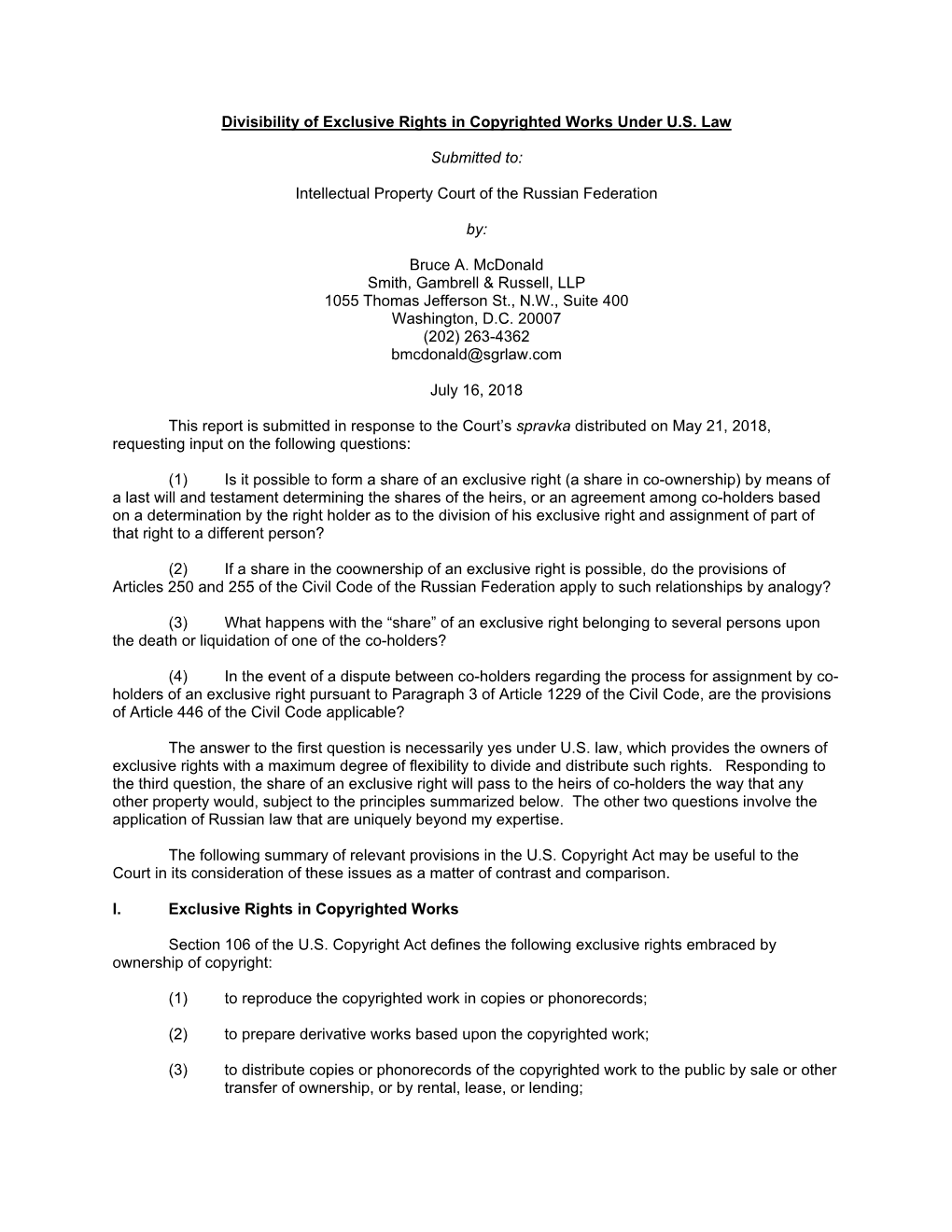 Divisibility of Exclusive Rights in Copyrighted Works Under U.S. Law