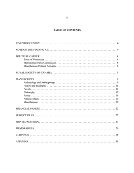 Ii TABLE of CONTENTS INVENTORY ENTRY