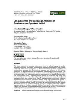Language Use and Language Attitudes of Sumbawanese Speakers in Bali