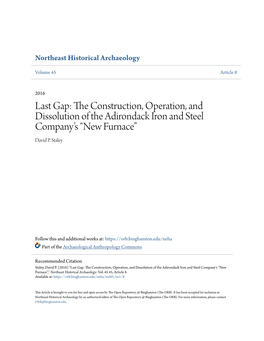 The Construction, Operation, and Dissolution of the Adirondack Iron and Steel Company’S “New Furnace”