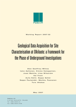 Geological Data Acquisition for Site Characterisation at Olkiluoto: a Framework for the Phase of Underground Investigations