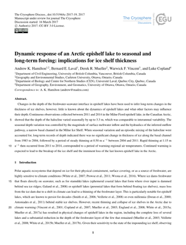 Dynamic Response of an Arctic Epishelf Lake to Seasonal and Long-Term Forcing: Implications for Ice Shelf Thickness Andrew K