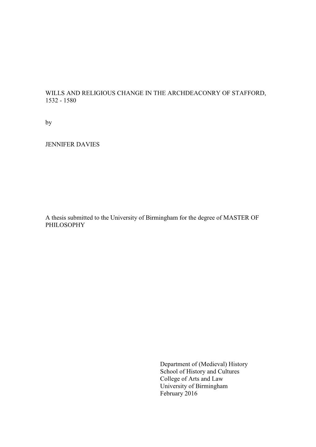 Wills and Religious Change in the Archdeaconry of Stafford, 1532-1580